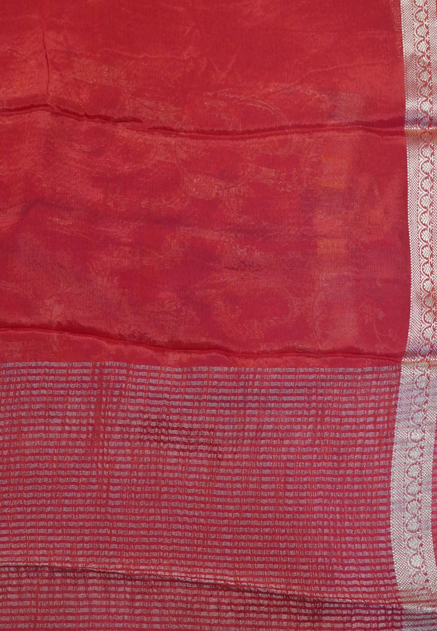 Semi Mysore Silk Saree - Red with Small Border