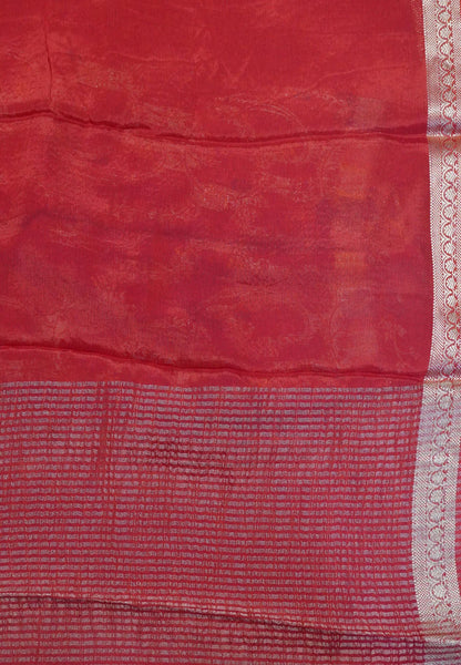 Semi Mysore Silk Saree - Red with Small Border