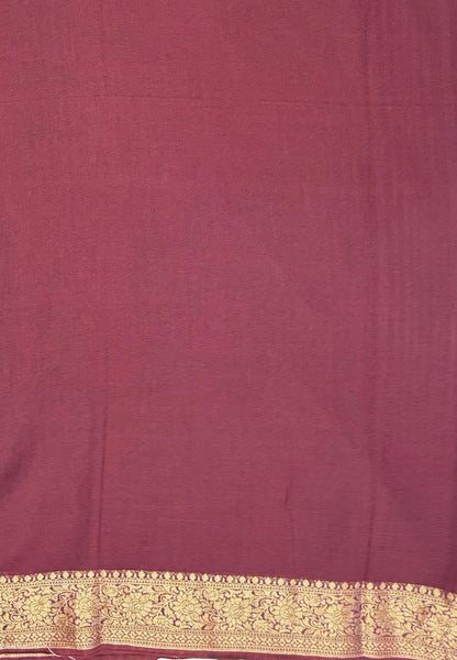 Banarasi Georgette Saree-Brown with Mini Leaf Butta and Zari Border