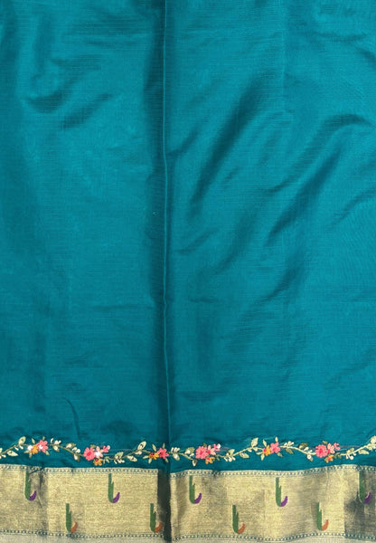 Kota Saree-Peacock Green In Floral Zari Vine Border