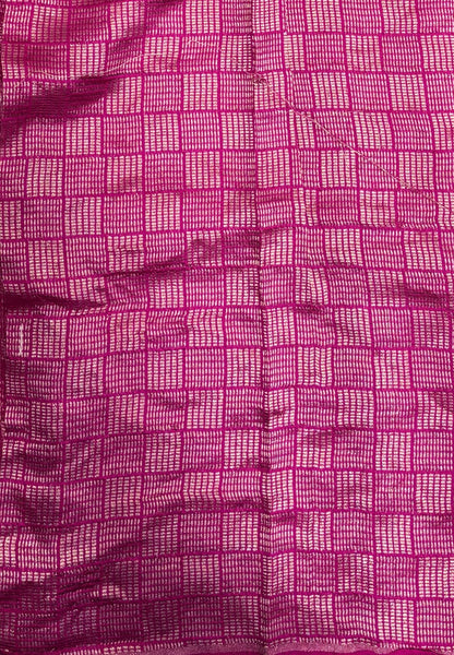 Pure Organza Tussar Saree-Rani Pink In Paisley Leaf Zari Border With Partly Pallu