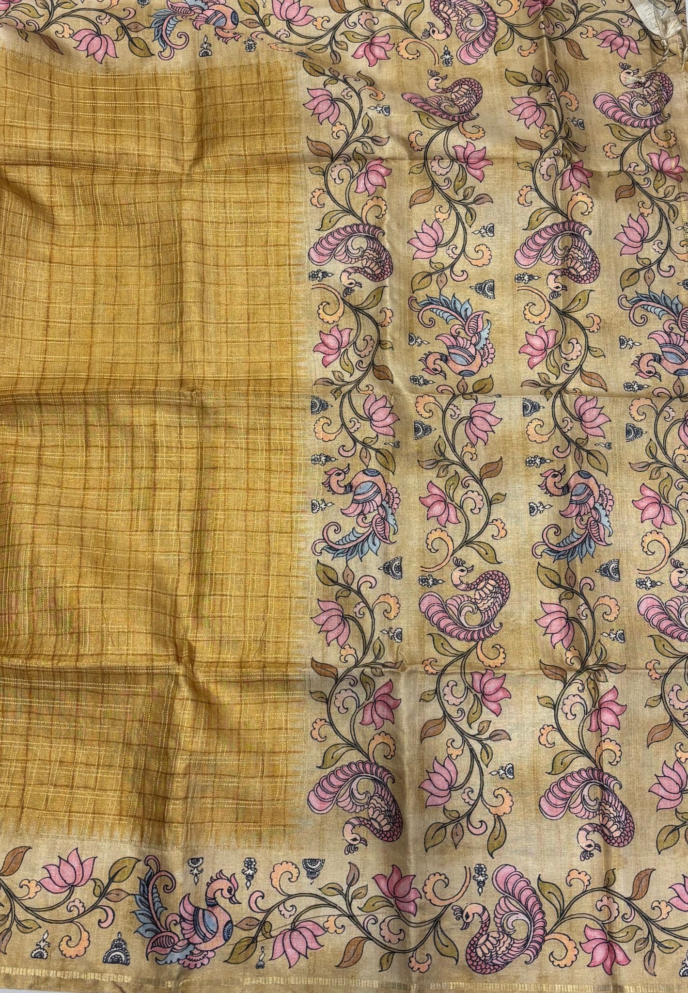 Matka Tussar Saree-Yellow with Kalamkari Border