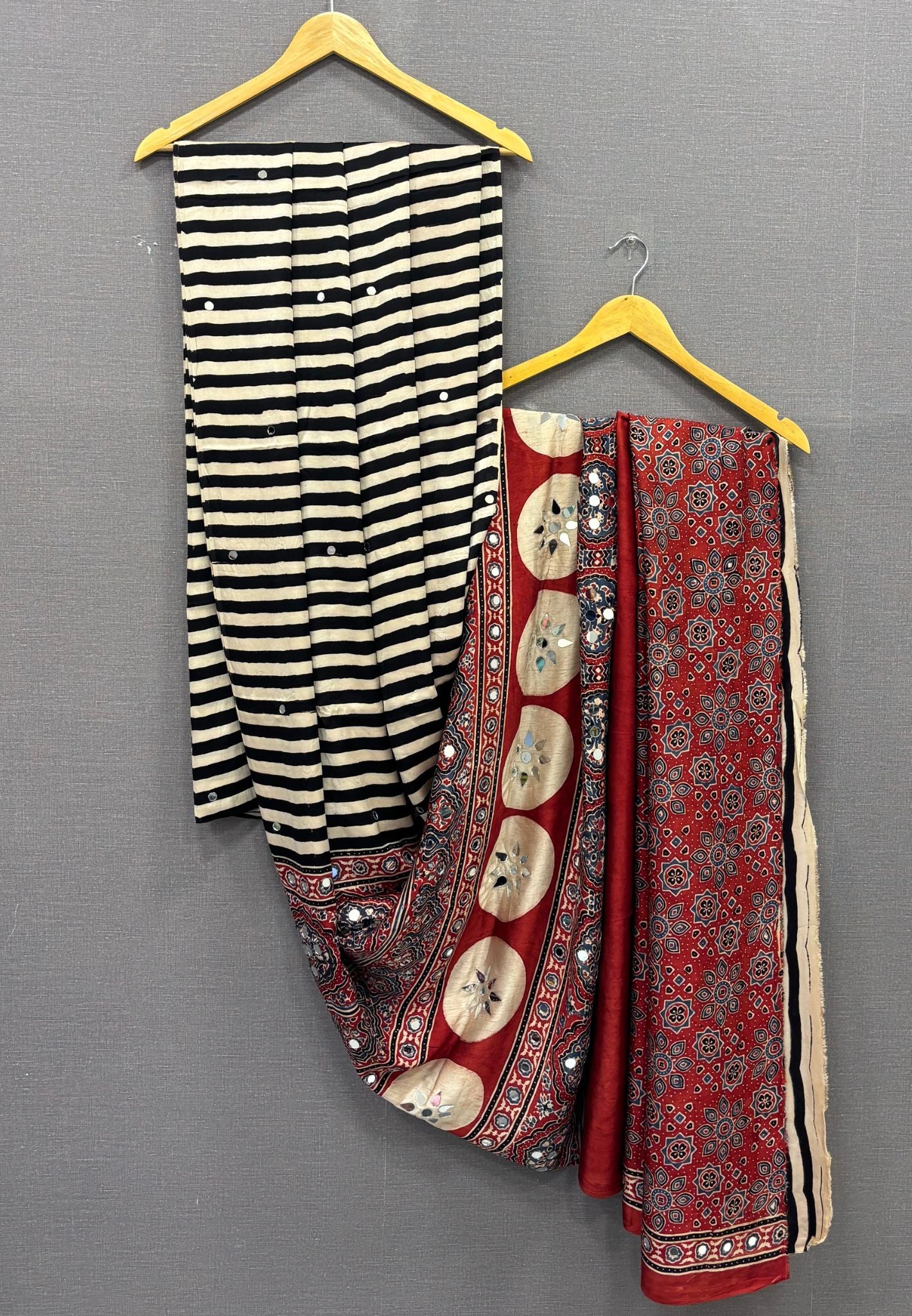 Pure Modal Silk Saree-Off White Original Mirror Work in Stripes