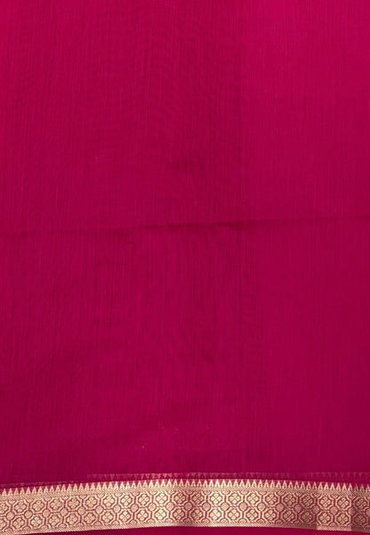 Semi Maheswari Saree-Rani Pink In Multi-Stripe Zari Border