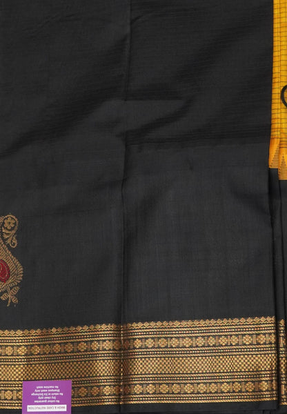 Pure Silk Cotton Saree –Yellow With Regal Mango Motif Border