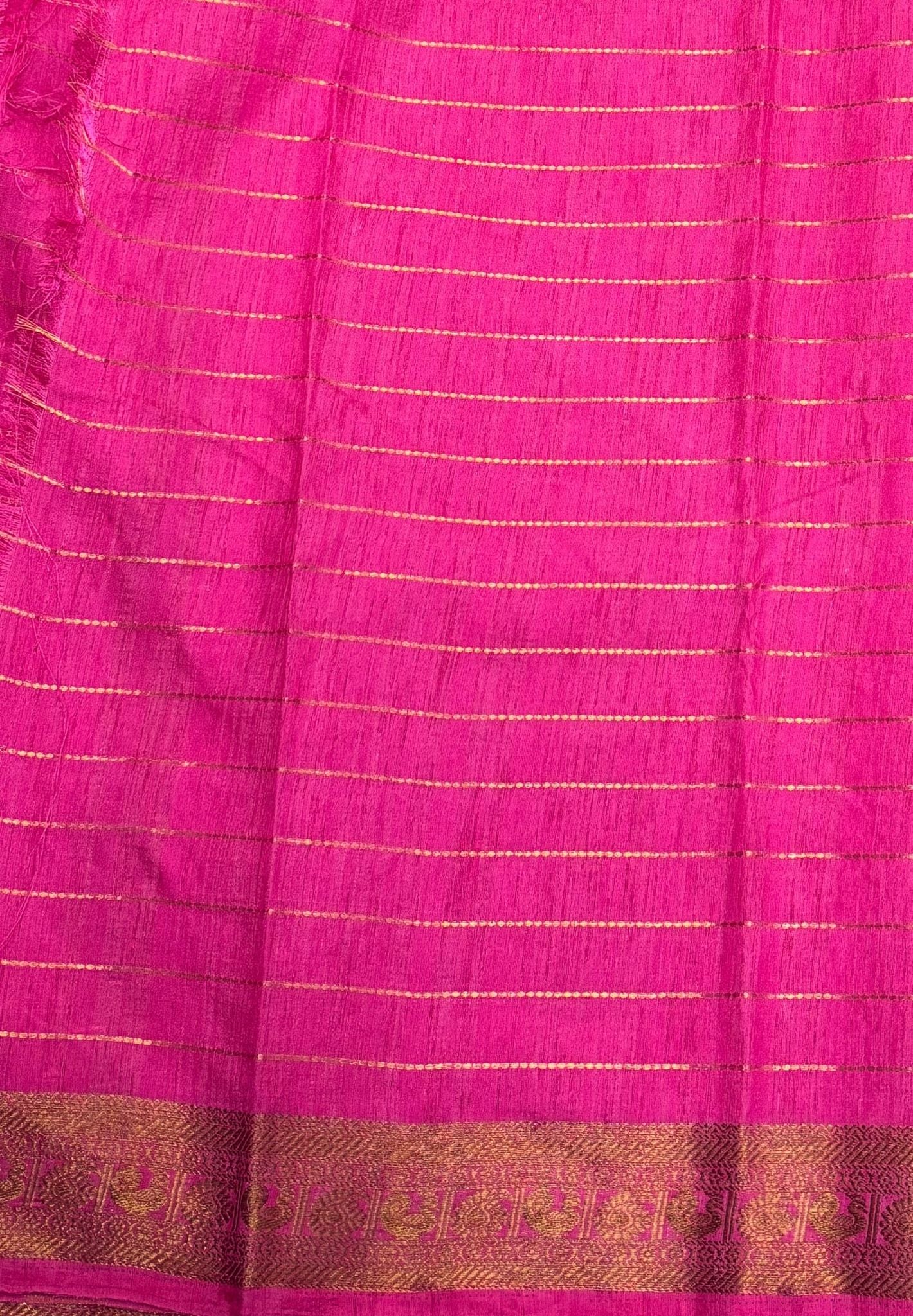 Semi Raw Silk Saree-Rani Pink in Zari Lines with Contrast Annam Border