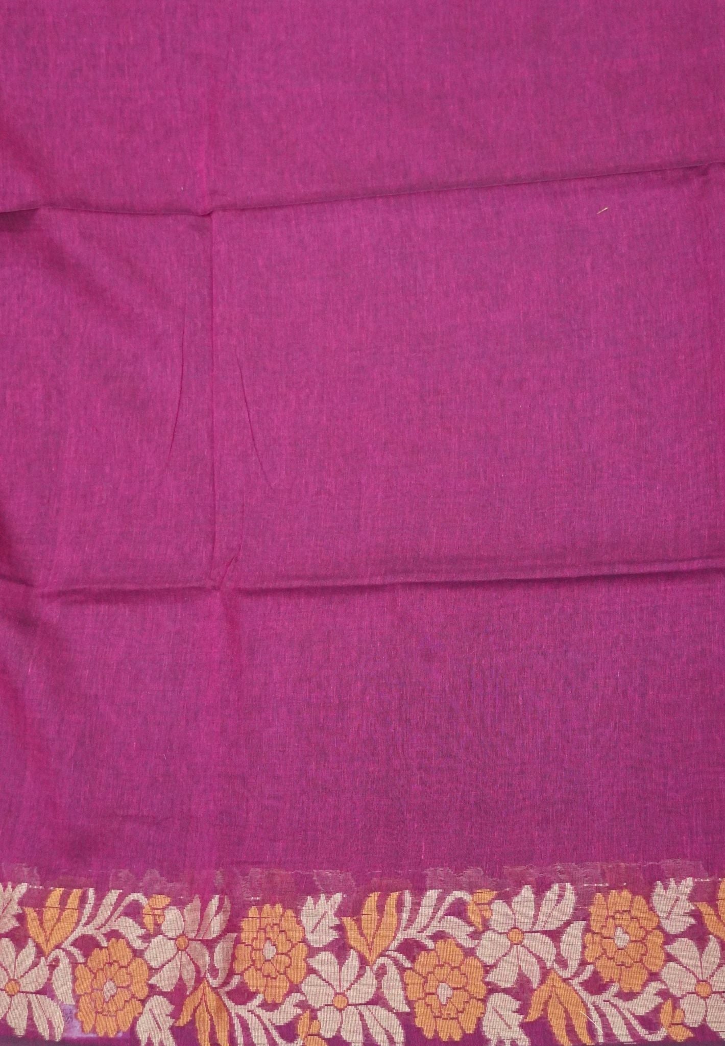 Handloom Cotton Saree-Magenta Marigold Floral Jamdhani Border