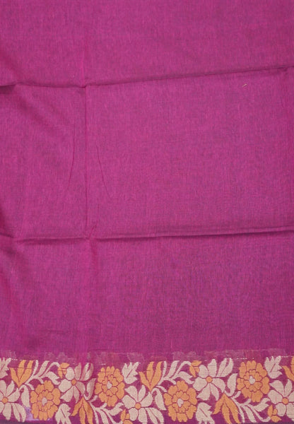 Handloom Cotton Saree-Magenta Marigold Floral Jamdhani Border