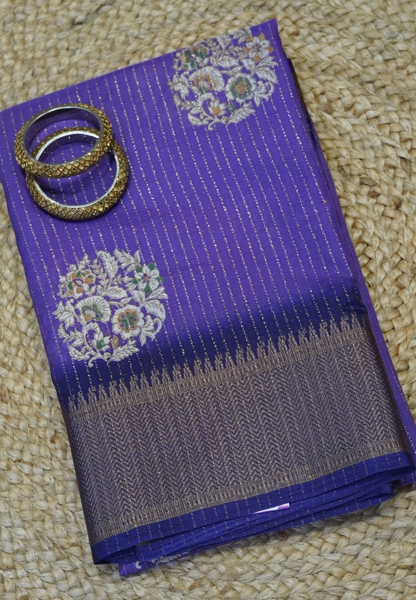 Semi Dola silk saree-Purple with zari lines