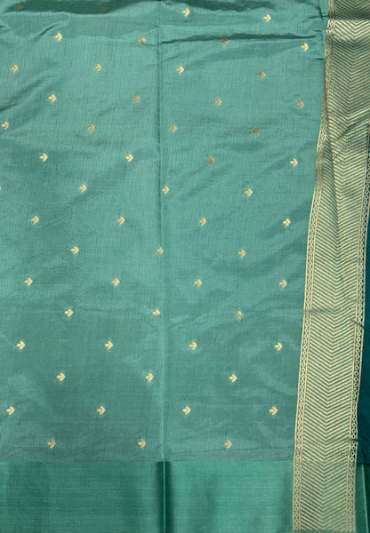 Mulberry Silk Saree-Tone of Teal with Deer Border