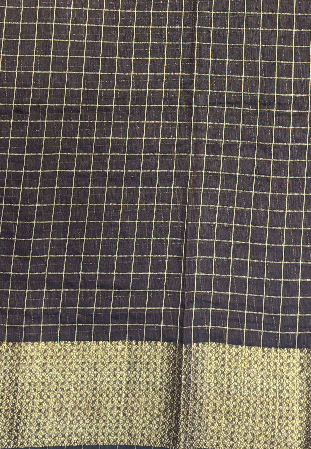 Bamboo Saree-Light Brown in Mini Checked Zari Border