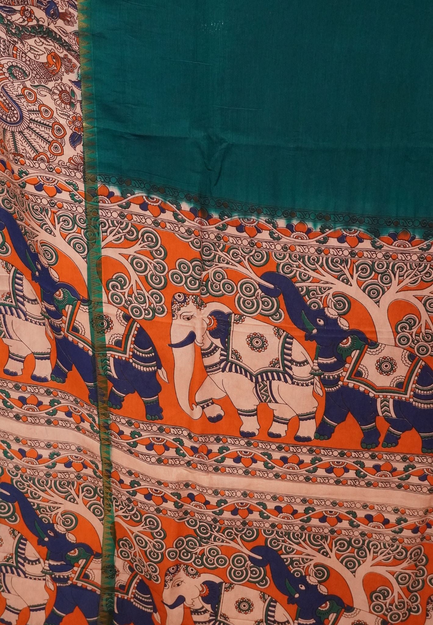 Kalamkari Silk Saree -Peacock Green
