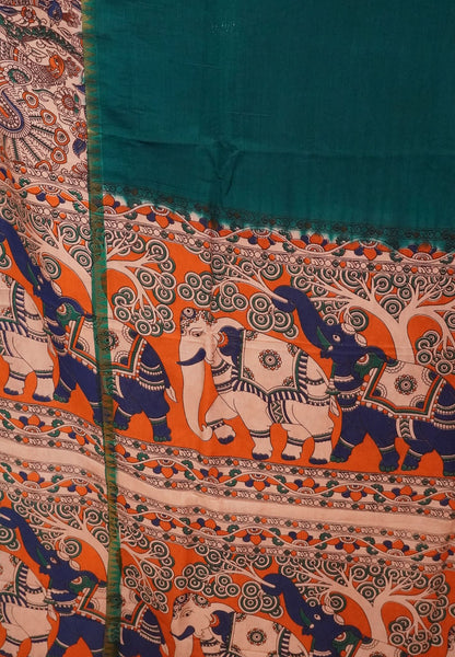 Kalamkari Silk Saree -Peacock Green