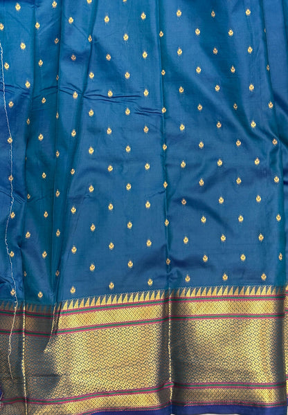 Traditional Peacock Floral Brocade Border - Peacock Blue