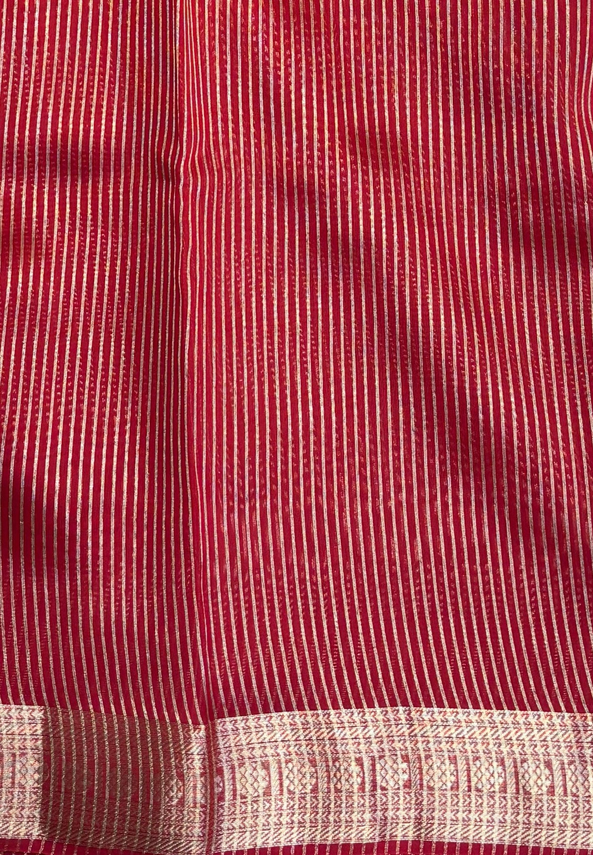 Chanderi Saree-Red in Fine Stripe Zari Border