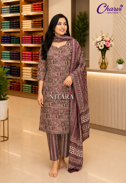 3Pc Salwar Suit with Ajrakh Print