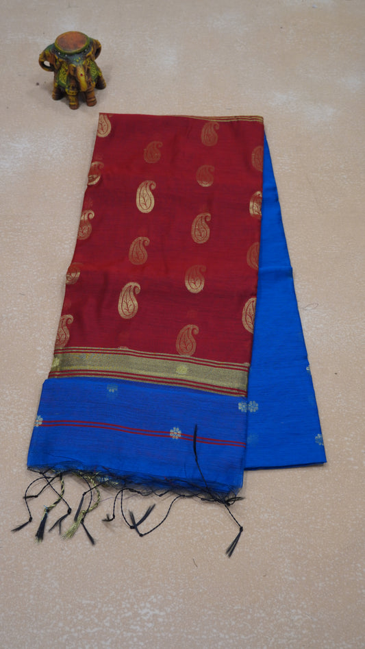 Maheswari Cotton Saree Flower Butta-Blue