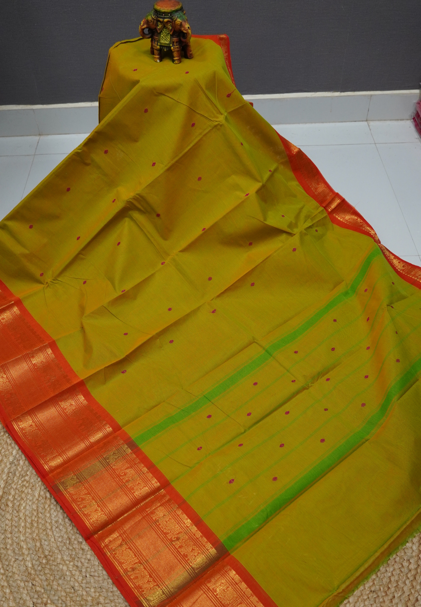 Chettinadu Cotton Saree-Mehandi green