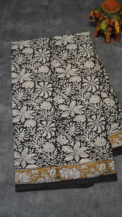 Mul Mul Cotton Saree Black Floral