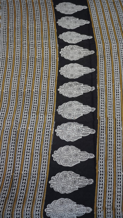 Mul Mul Cotton Saree Black Floral