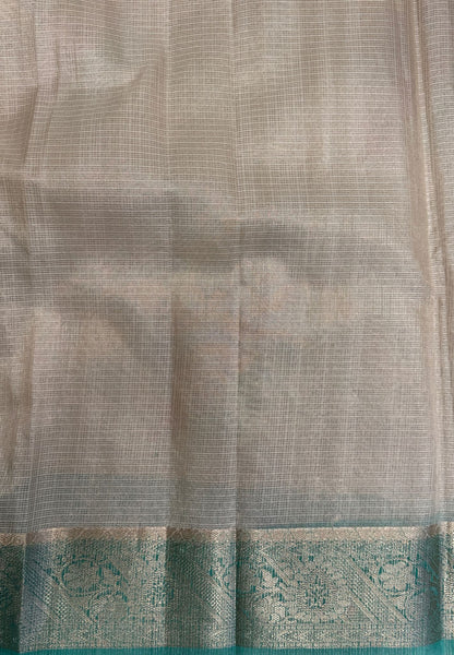 Kota Saree-Cream-Teal Green In Floral Vine Zari Border