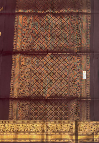 Pure Kanchipuram Silk Saree-Coffee Brown in Unicorn Zari Border