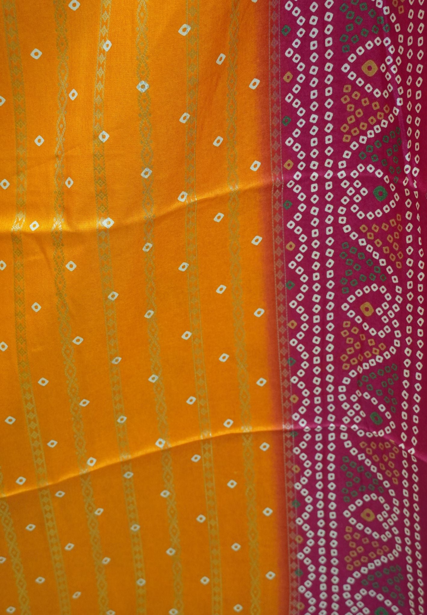 Dola Silk Saree-Orange with Bandhini Print
