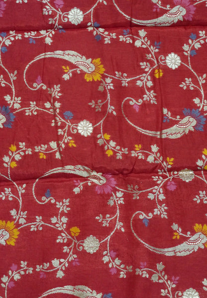 Semi Mysore Silk Saree - Red with Small Border