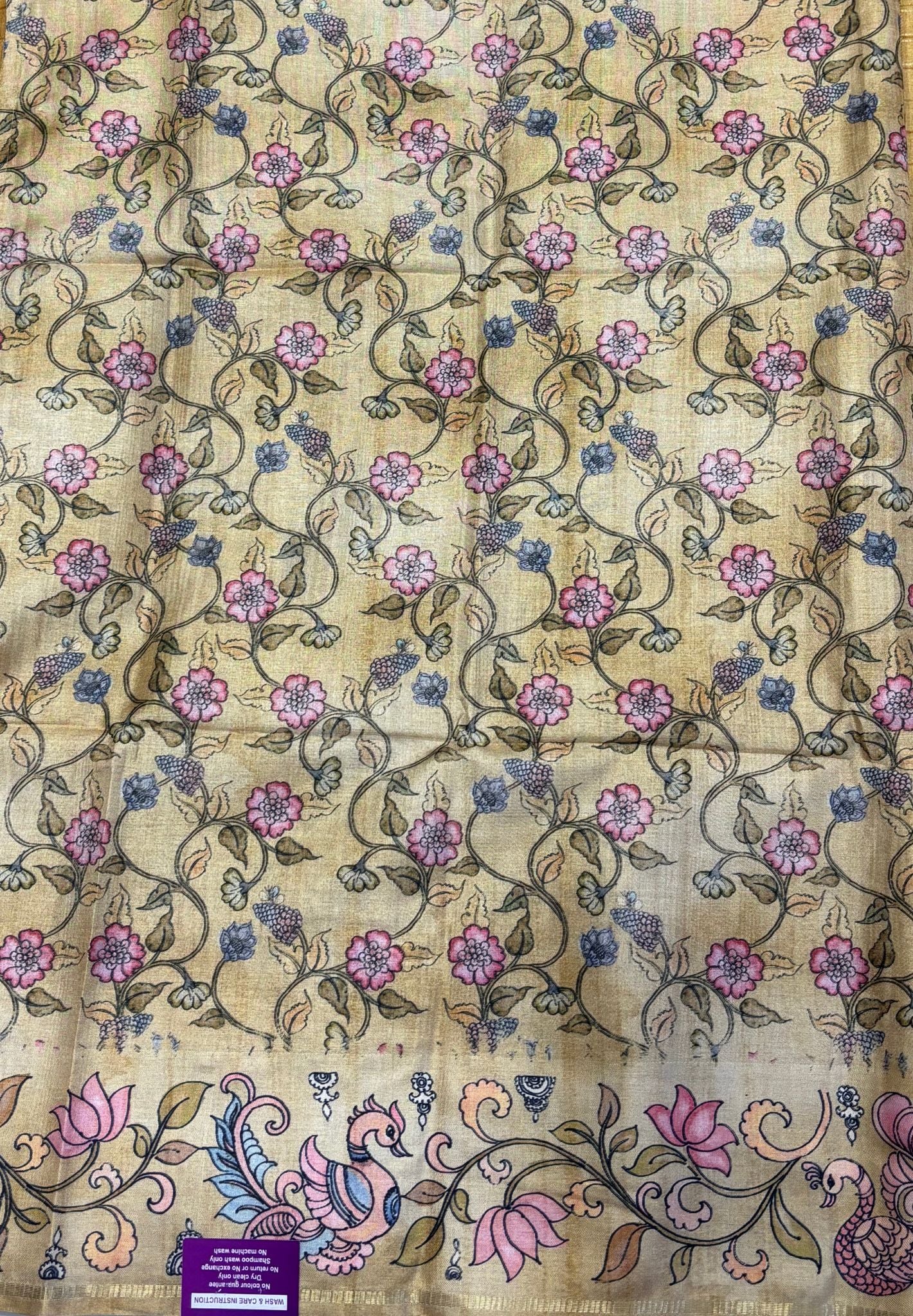 Matka Tussar Saree-Yellow with Kalamkari Border