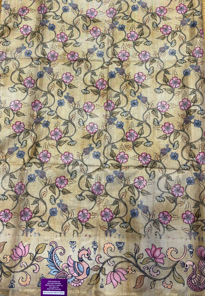 Matka Tussar Saree-Yellow with Kalamkari Border