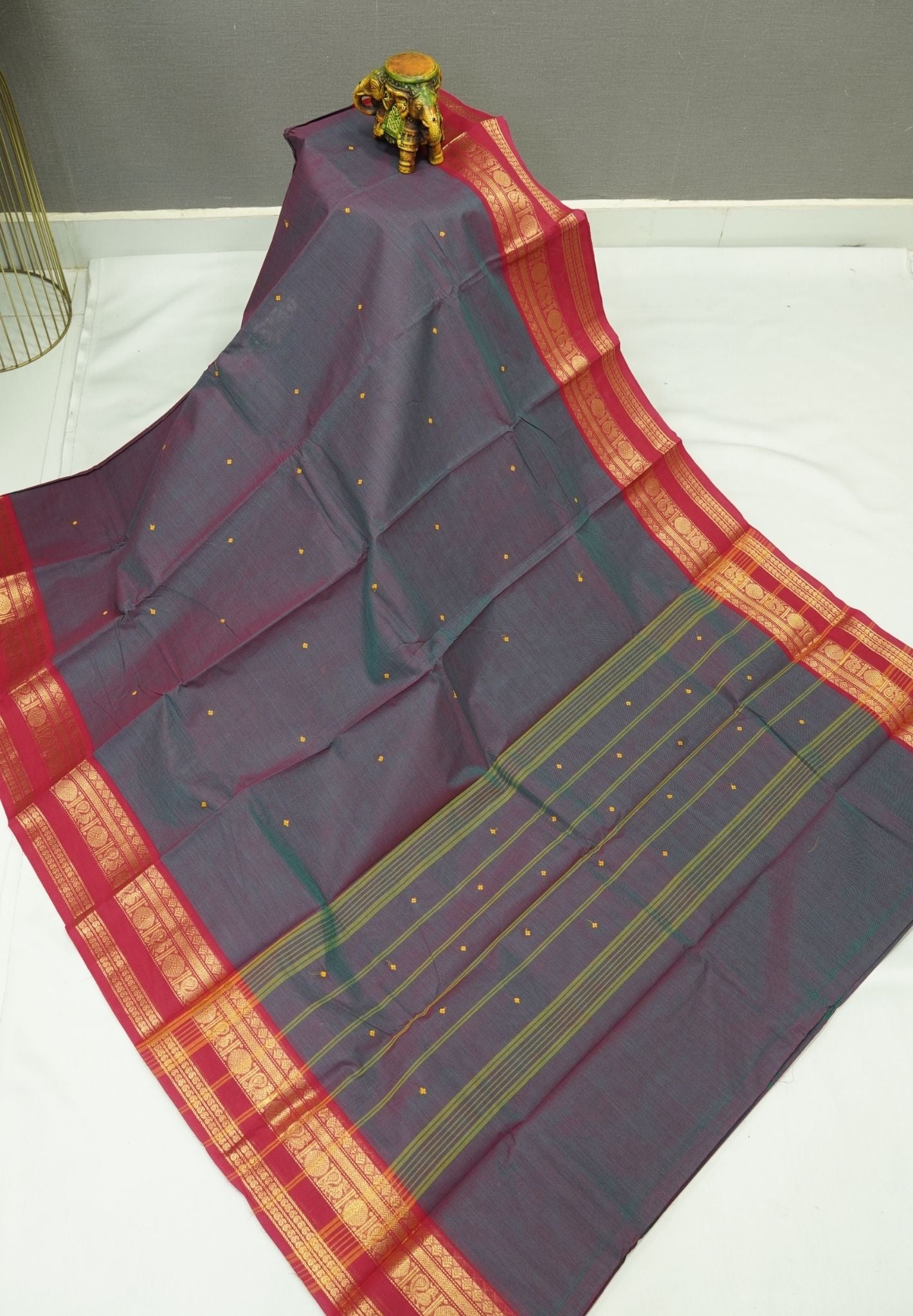 Chettinadu Cotton Saree-Pinkish Blue with Retapet Border