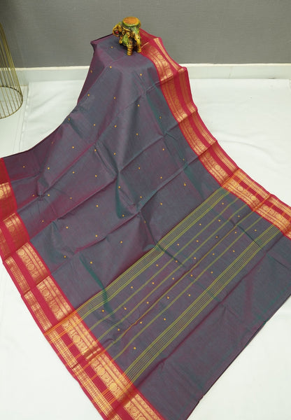 Chettinadu Cotton Saree-Pinkish Blue with Retapet Border