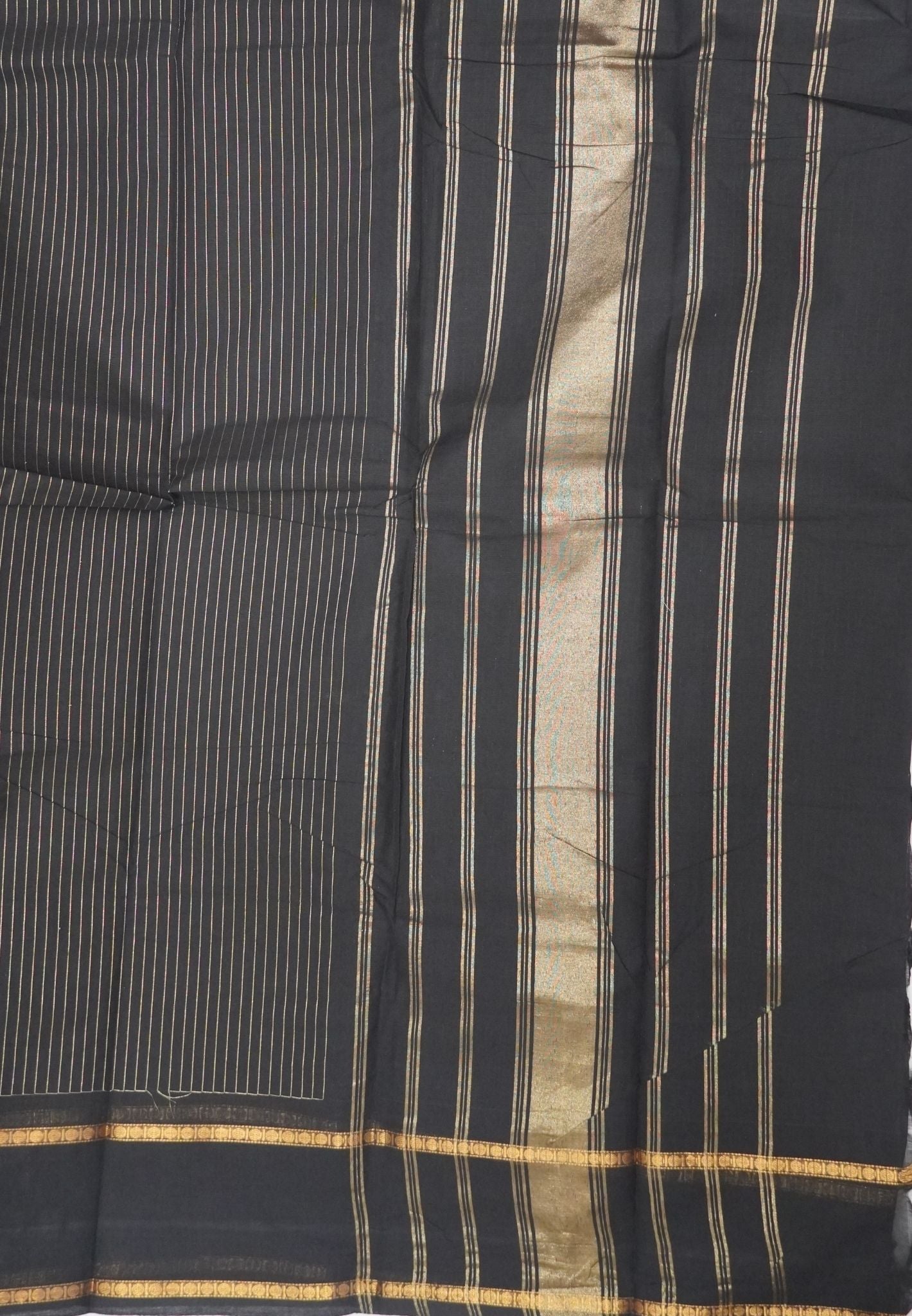 Chettinadu Cotton Saree-Black in Zari Lines with Retapet Border