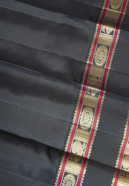 Pure Kanchipuram Silk Saree - Sandle-Black with Retapet Border