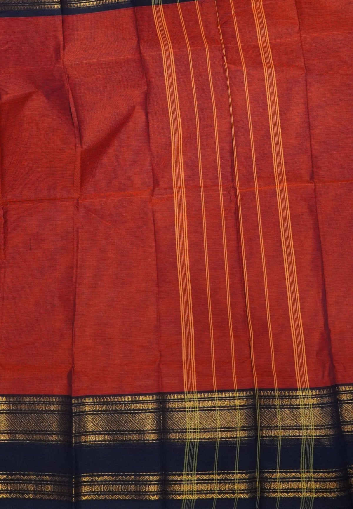 Kanchi Cotton Saree-Rust Orange With Zari Border