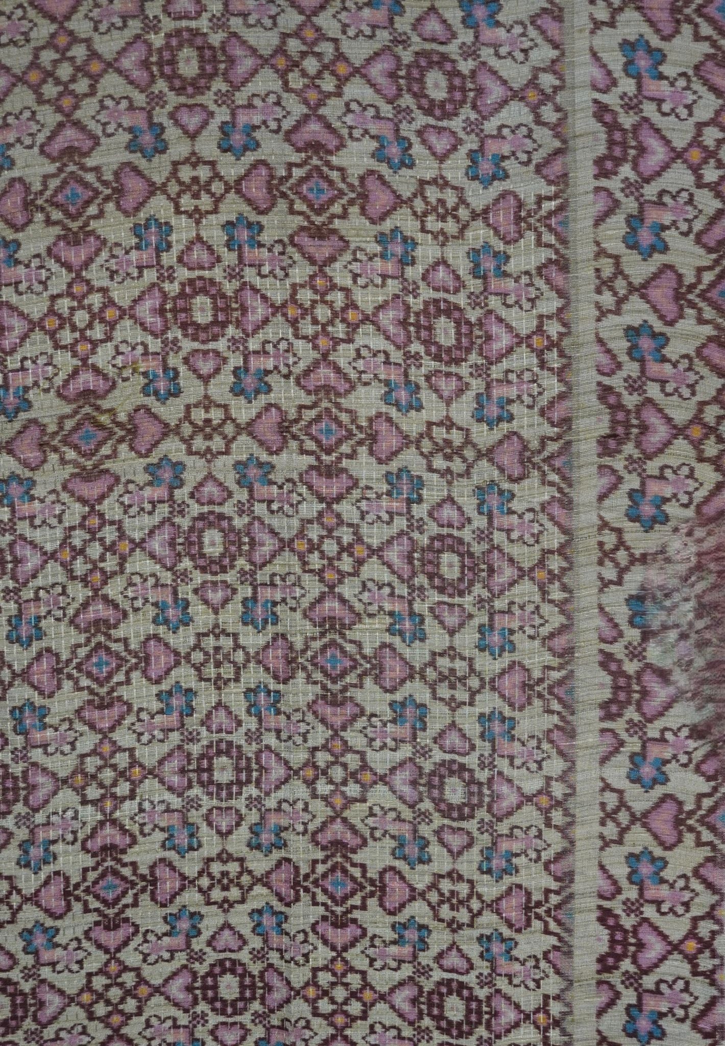 Semi Tussar Saree -Green with Ikkat Border