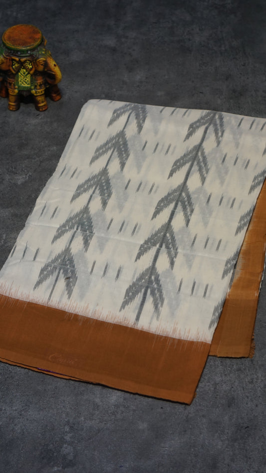 Pochampally Cotton double Ikkat Saree White - Grey