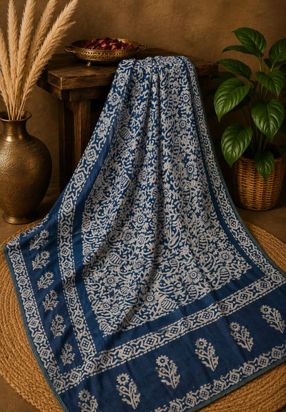Batik Tussar Saree-Blue with Batik Print