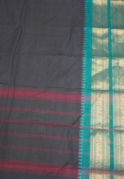Chettinad Cotton Saree- Black with Contrast Border
