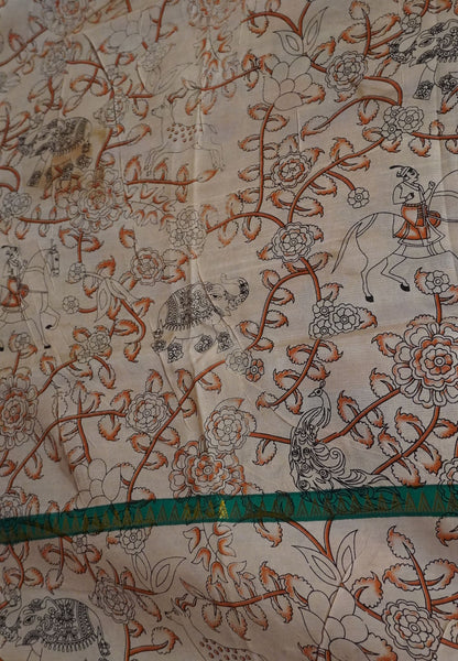 Kalamkari Silk Saree -Peacock Green