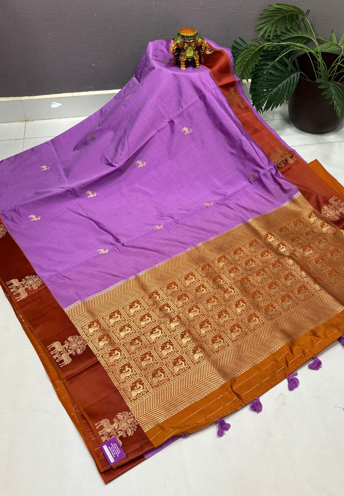 Mulberry Silk Saree-Light Purple with Contrast Deer Border