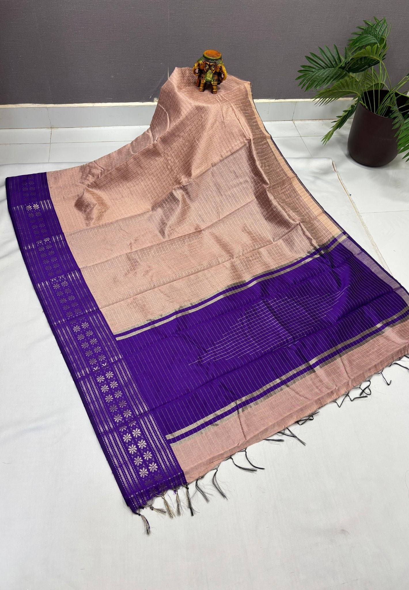 Raw Silk Saree-Light Brown in 1000 Butta with Contrast Zari Border
