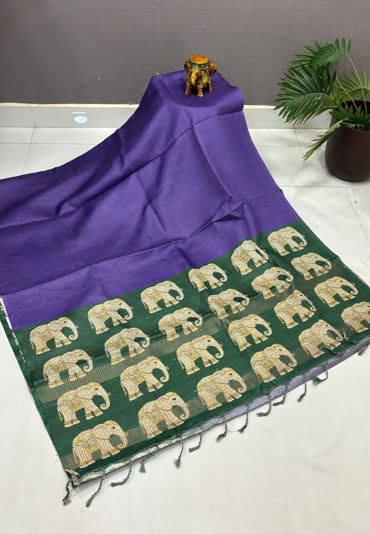 Tussar Saree-Violet In Elephant Motif Border