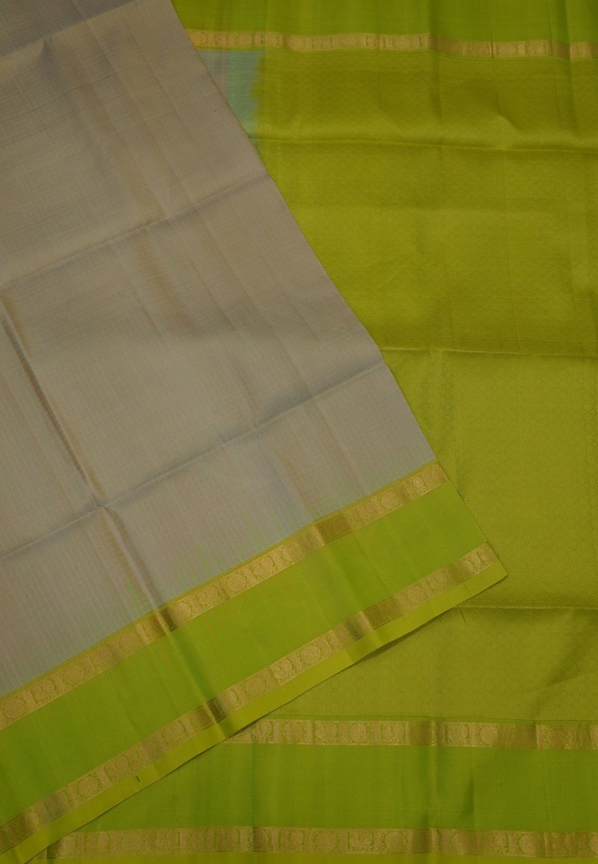 Pure Kanchipuram Silk Saree-Beige in Zari Checks with Contrast Rettapet Border