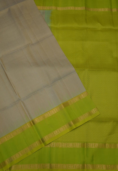 Pure Kanchipuram Silk Saree-Beige in Zari Checks with Contrast Rettapet Border