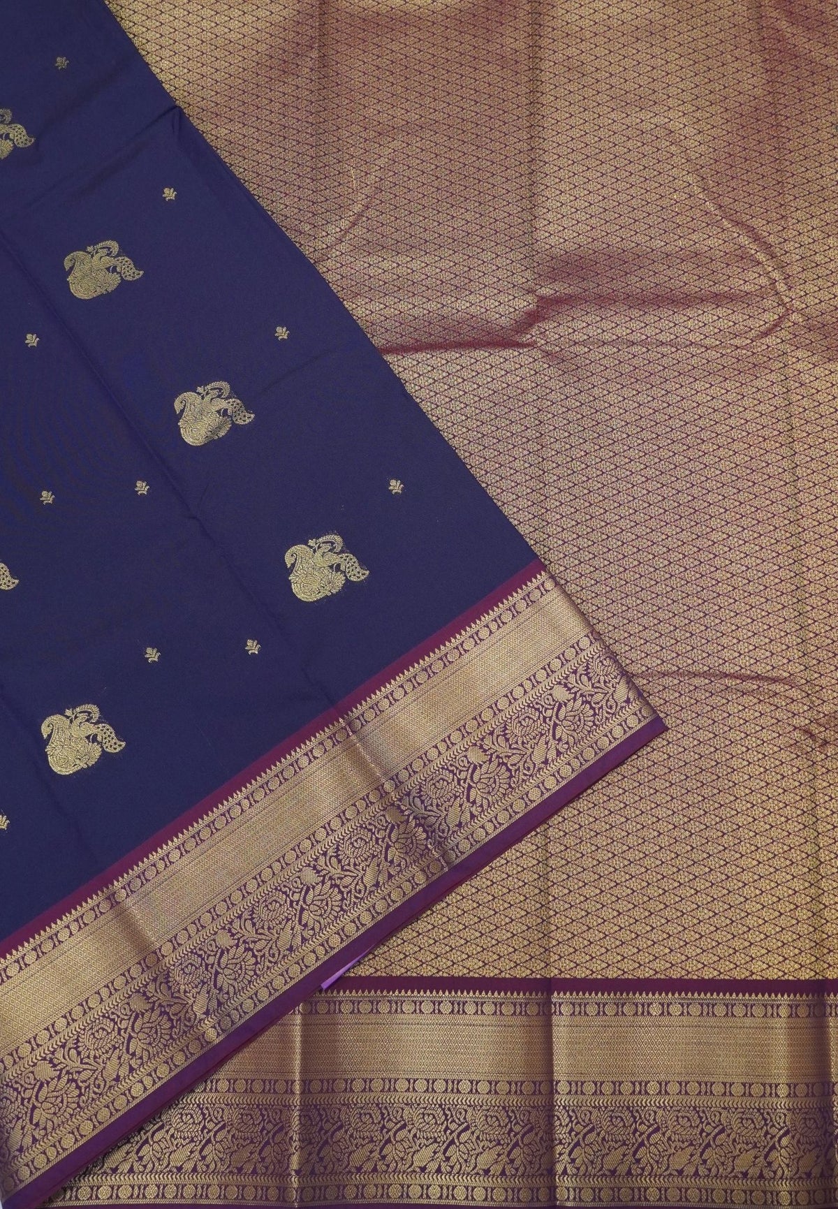 Budget Kanchipuram Saree-Purple in Feather Peacock Buttas