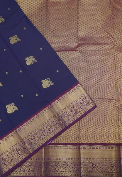 Budget Kanchipuram Saree-Purple in Feather Peacock Buttas