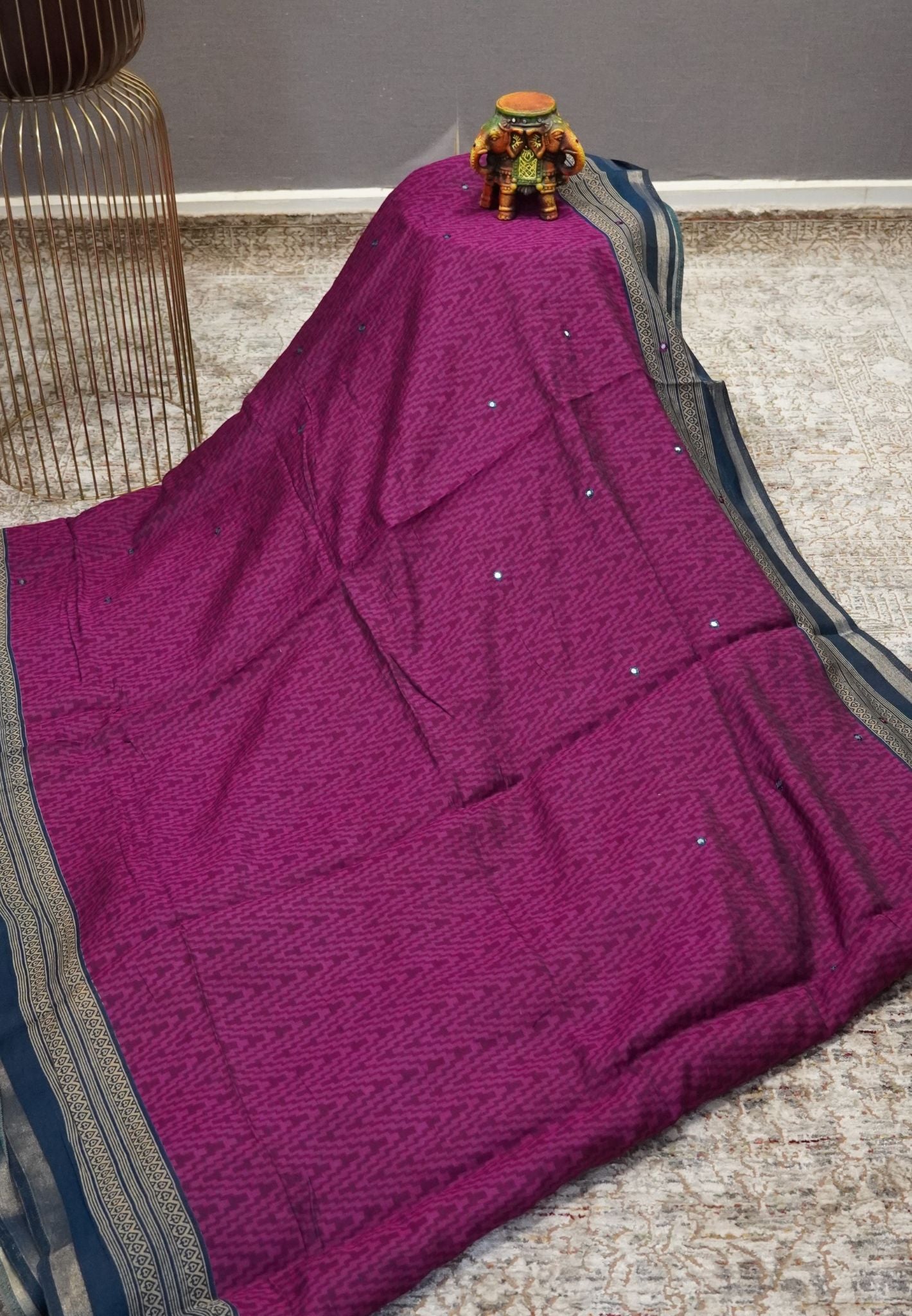 Malai Cotton Mirror Work Saree-Wine