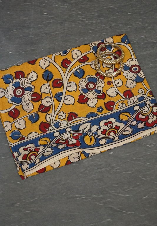 Kalamkari Silk Saree - Yellow
