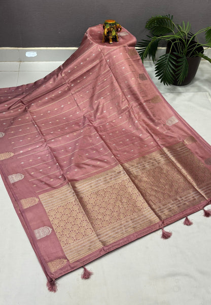 Gaji Silk Saree-Dusky Pink with Jumka Zari Butta